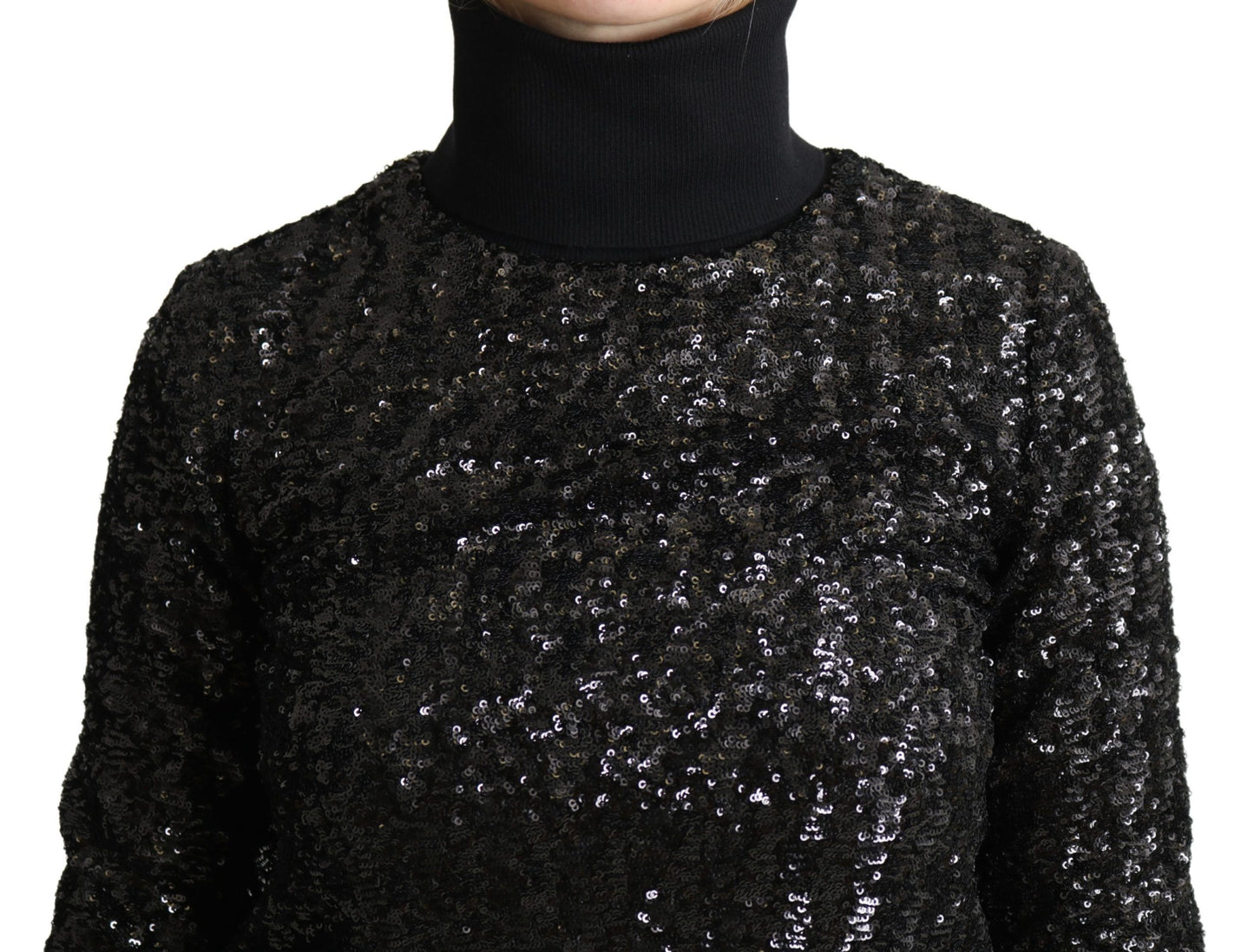 Dolce & Gabbana Black Sequined Knitted Turtle Neck Sweater Dolce & Gabbana