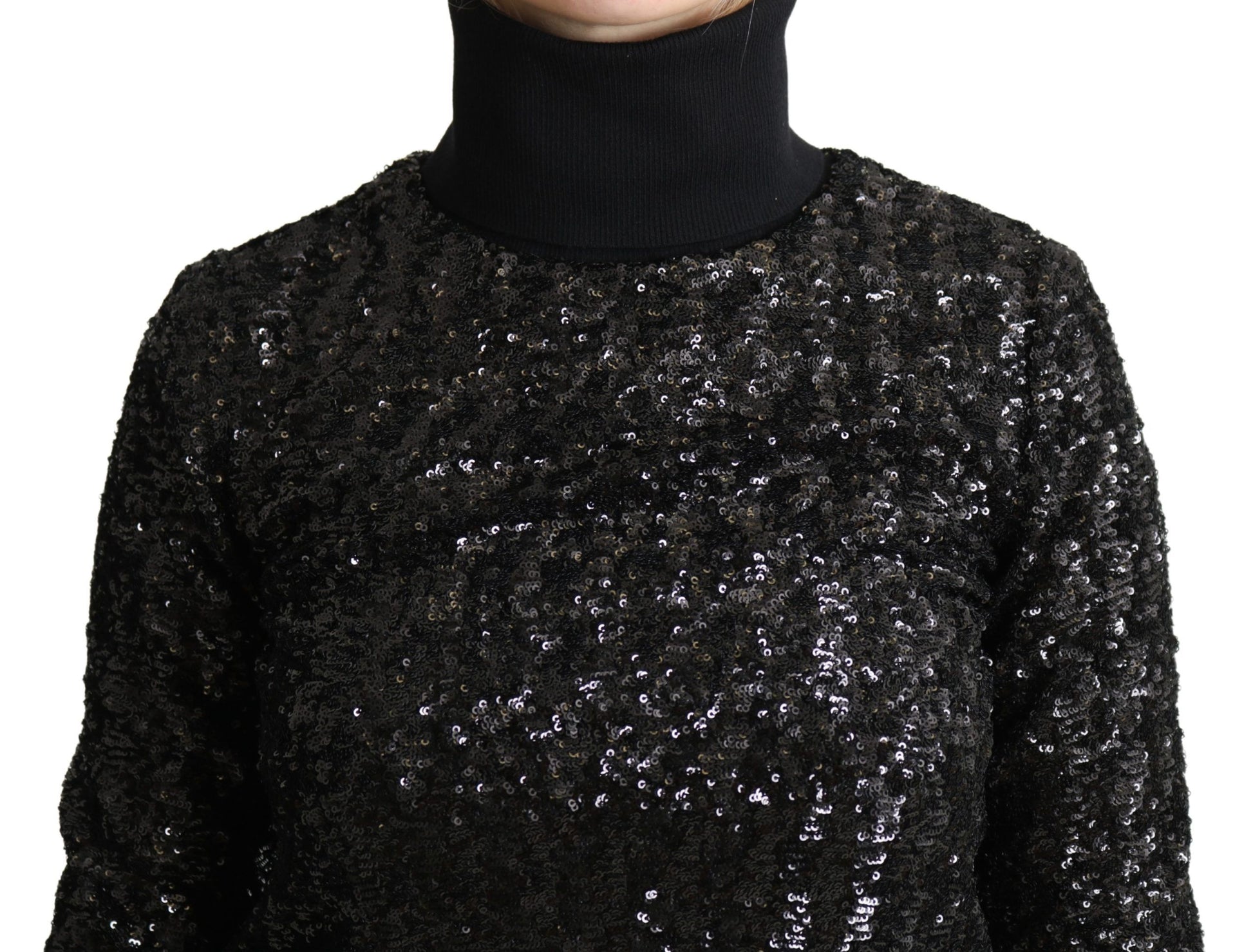 Dolce & Gabbana Black Sequined Knitted Turtle Neck Sweater Dolce & Gabbana