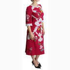 Dolce & Gabbana Red Floral Embroidered Sheath Midi Dress