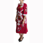Dolce & Gabbana Red Floral Embroidered Sheath Midi Dress