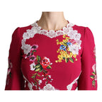 Dolce & Gabbana Red Floral Embroidered Sheath Midi Dress