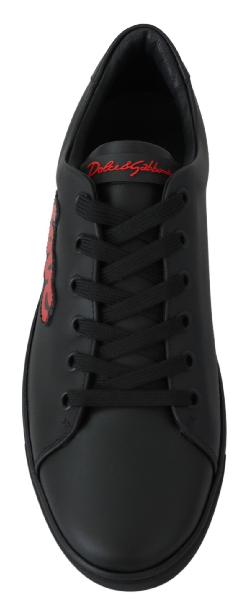 Dolce & Gabbana Black Leather Love Heart Sneakers Womens Shoes Dolce & Gabbana