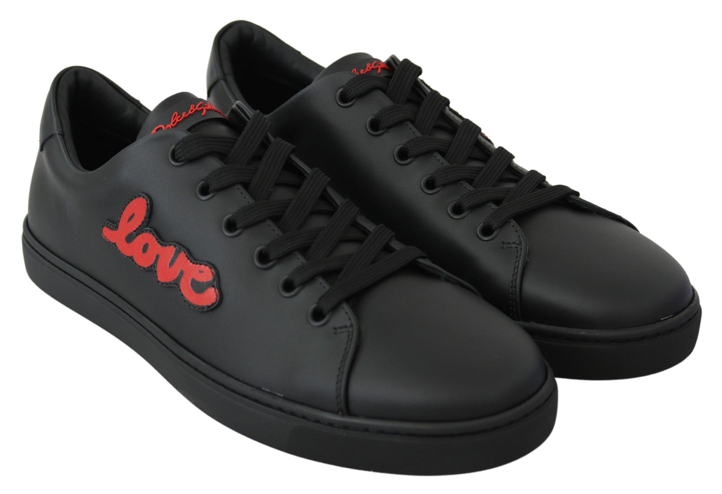 Dolce & Gabbana Black Leather Love Heart Sneakers Womens Shoes Dolce & Gabbana
