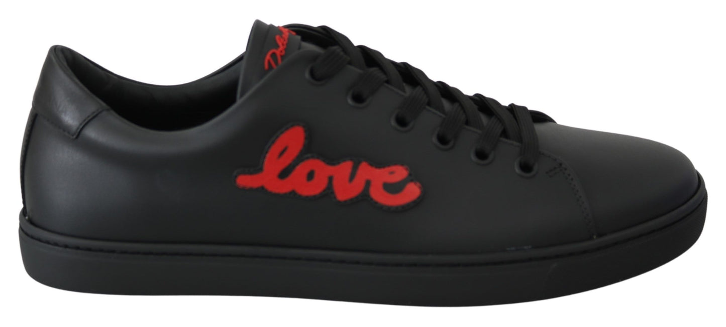 Dolce & Gabbana Black Leather Love Heart Sneakers Womens Shoes Dolce & Gabbana