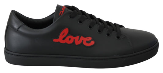 Dolce & Gabbana Black Leather Love Heart Sneakers Womens Shoes Dolce & Gabbana