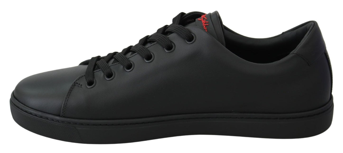 Dolce & Gabbana Black Leather Love Heart Sneakers Womens Shoes Dolce & Gabbana