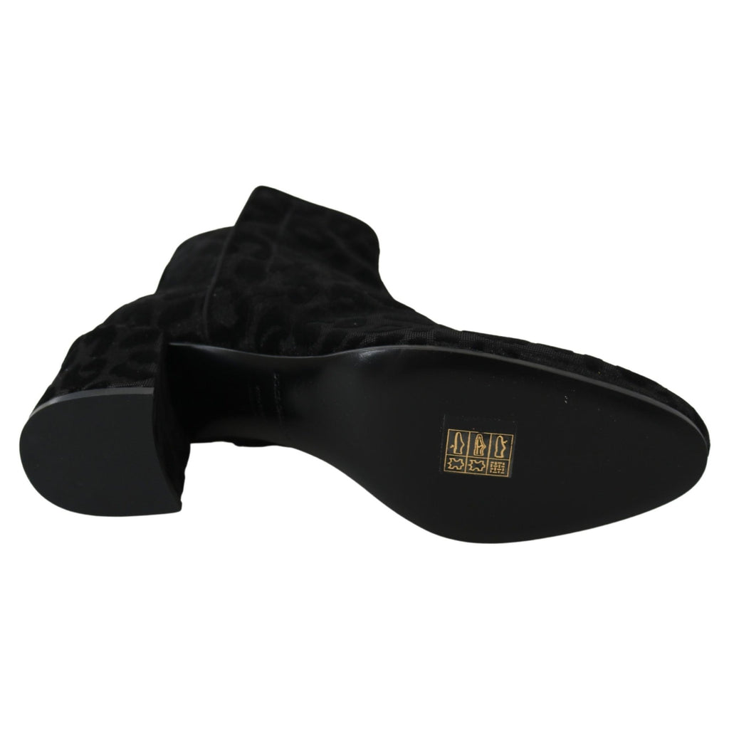 Dolce & Gabbana Black Leopard Short Boots Zipper Shoes