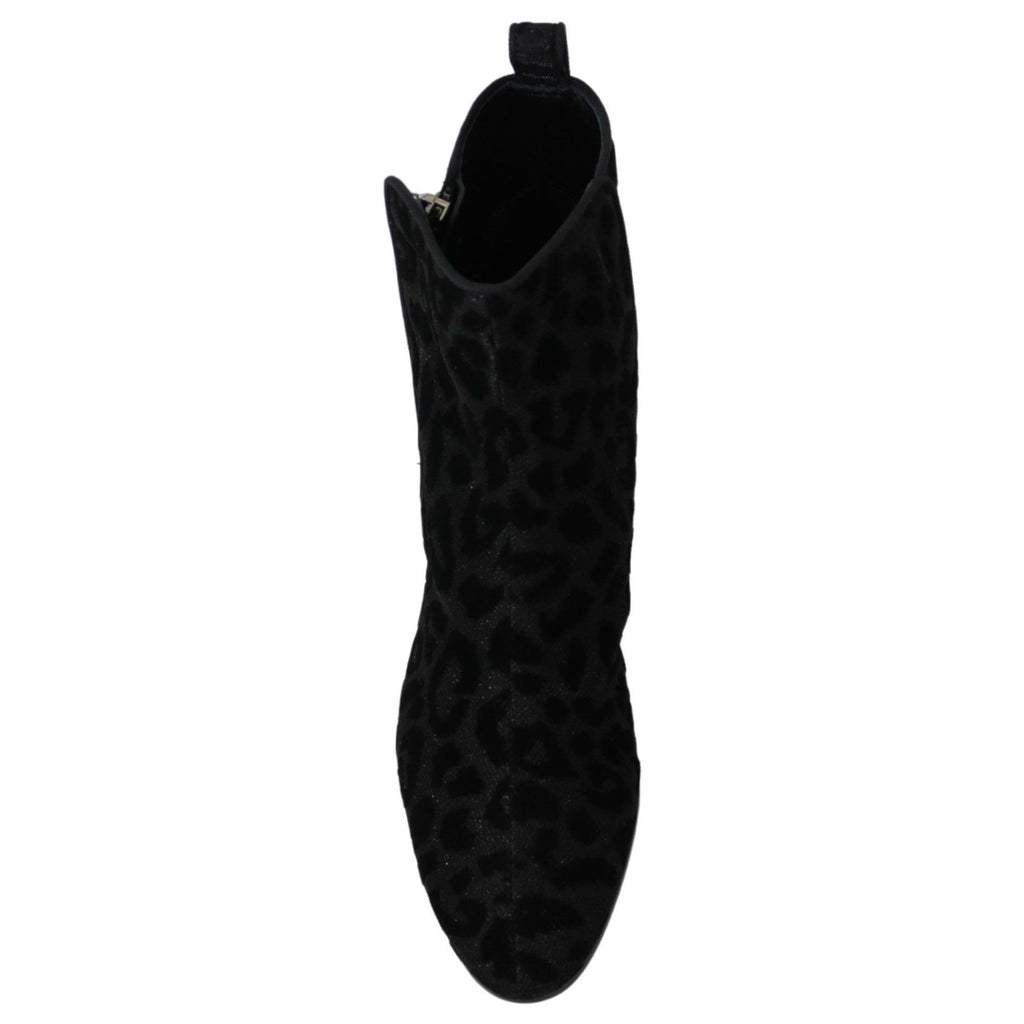 Dolce & Gabbana Black Leopard Short Boots Zipper Shoes