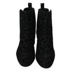 Dolce & Gabbana Black Leopard Short Boots Zipper Shoes