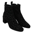 Dolce & Gabbana Black Leopard Short Boots Zipper Shoes
