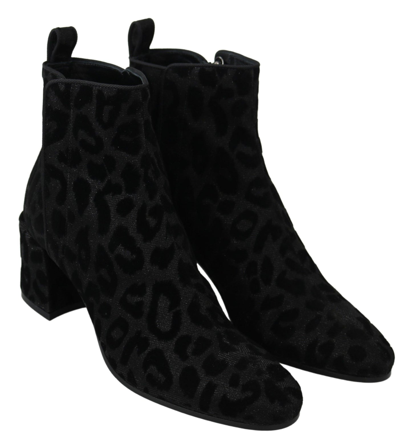 Dolce & Gabbana Black Leopard Short Boots Zipper Shoes Dolce & Gabbana