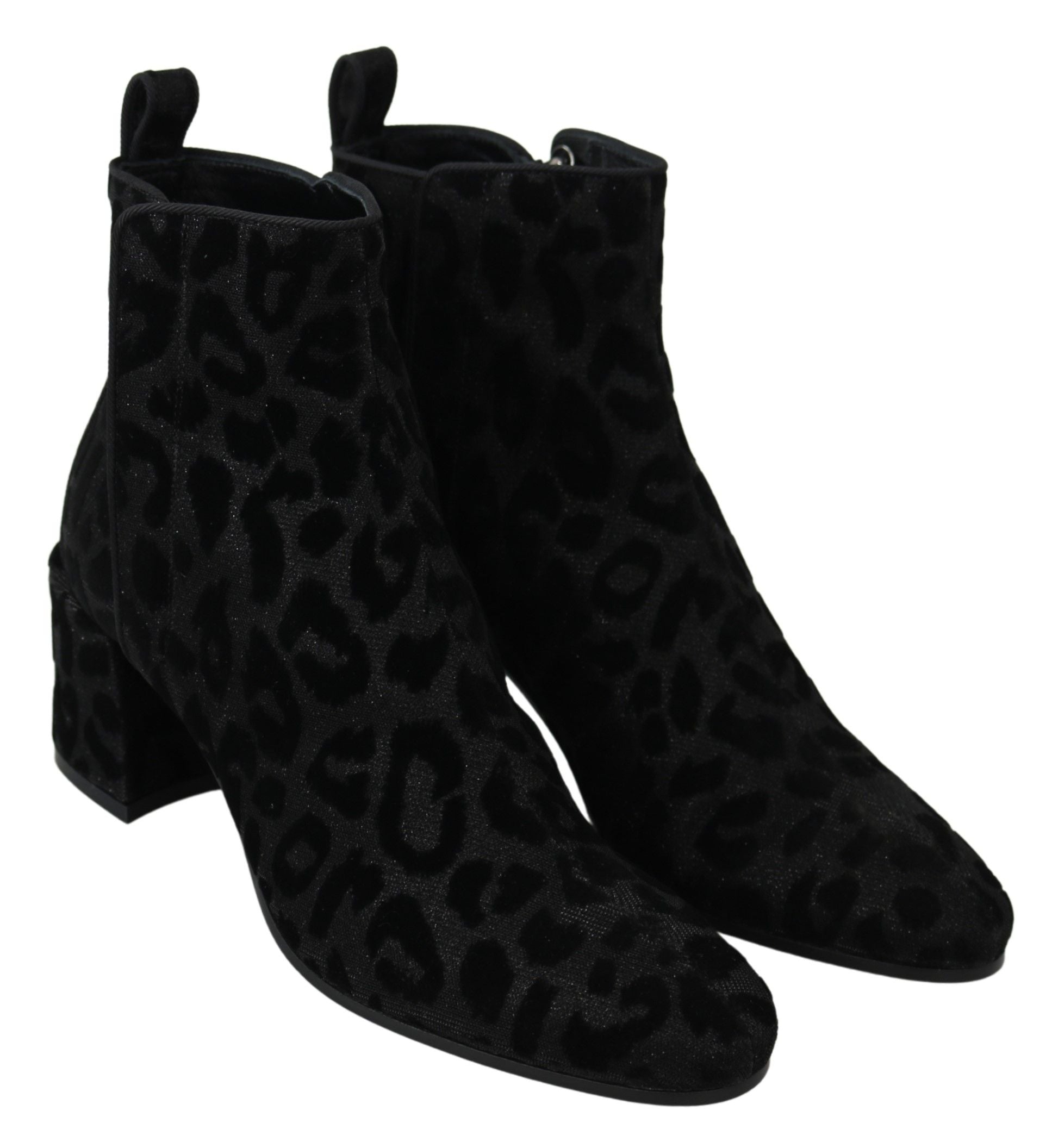 Dolce & Gabbana Black Leopard Short Boots Zipper Shoes Dolce & Gabbana