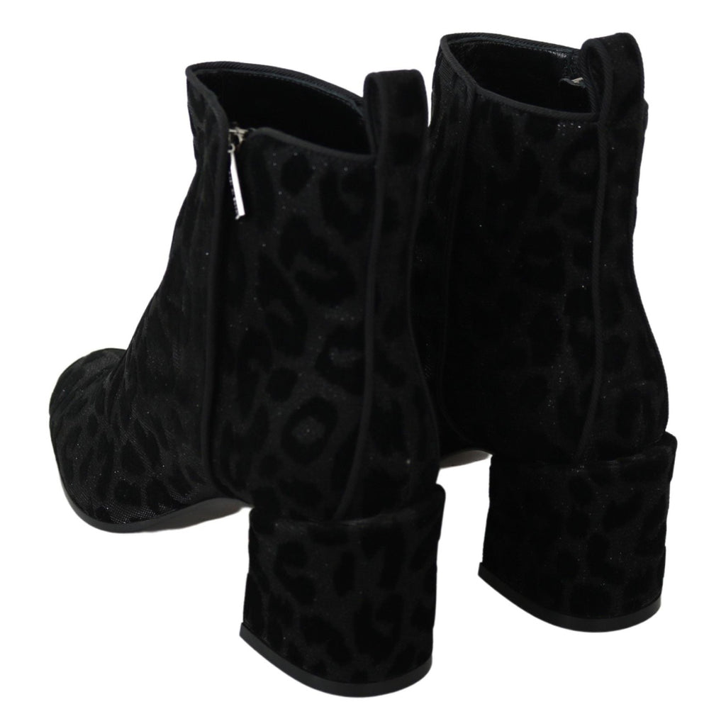 Dolce & Gabbana Black Leopard Short Boots Zipper Shoes