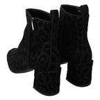 Dolce & Gabbana Black Leopard Short Boots Zipper Shoes