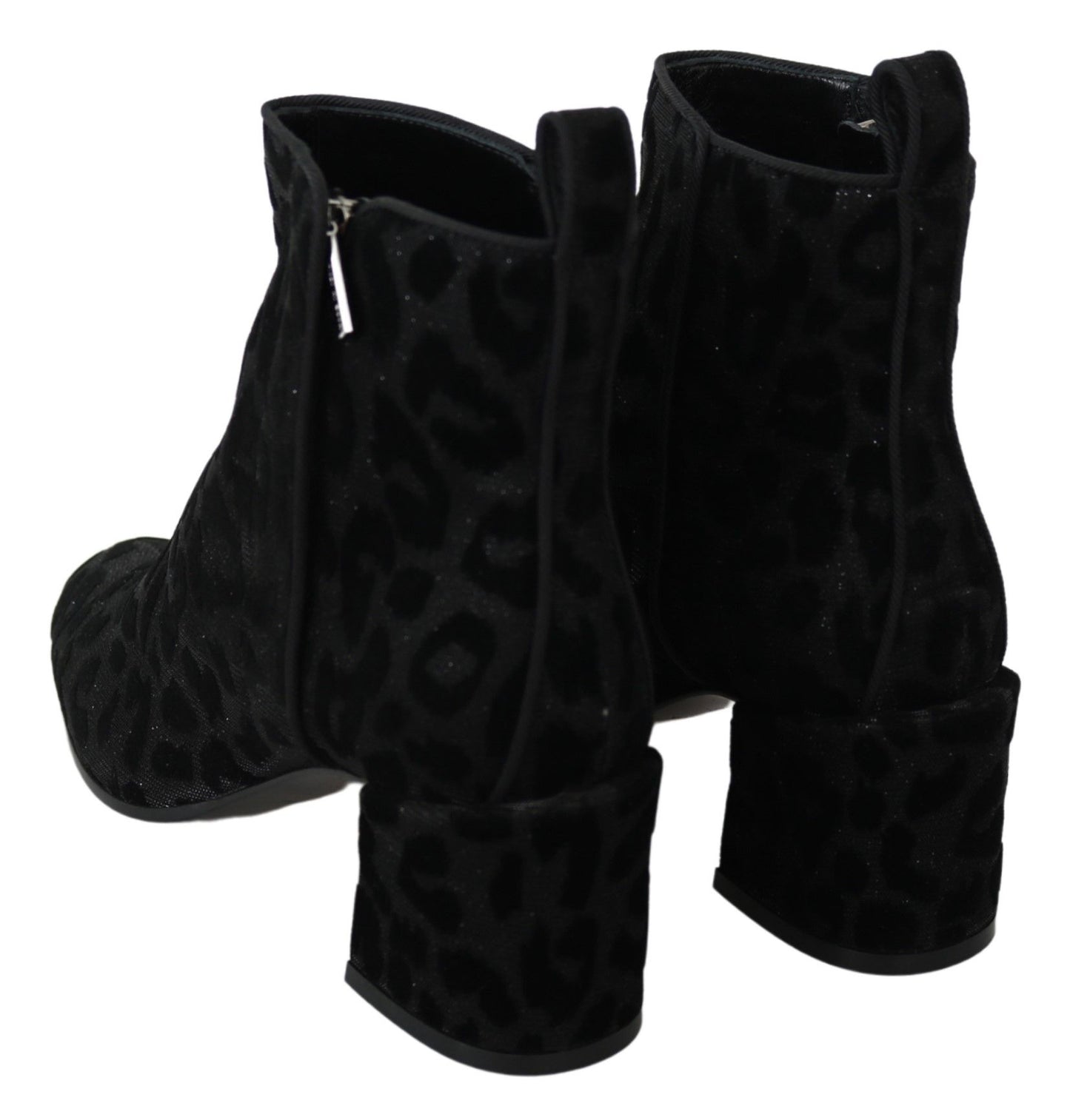 Dolce & Gabbana Black Leopard Short Boots Zipper Shoes Dolce & Gabbana