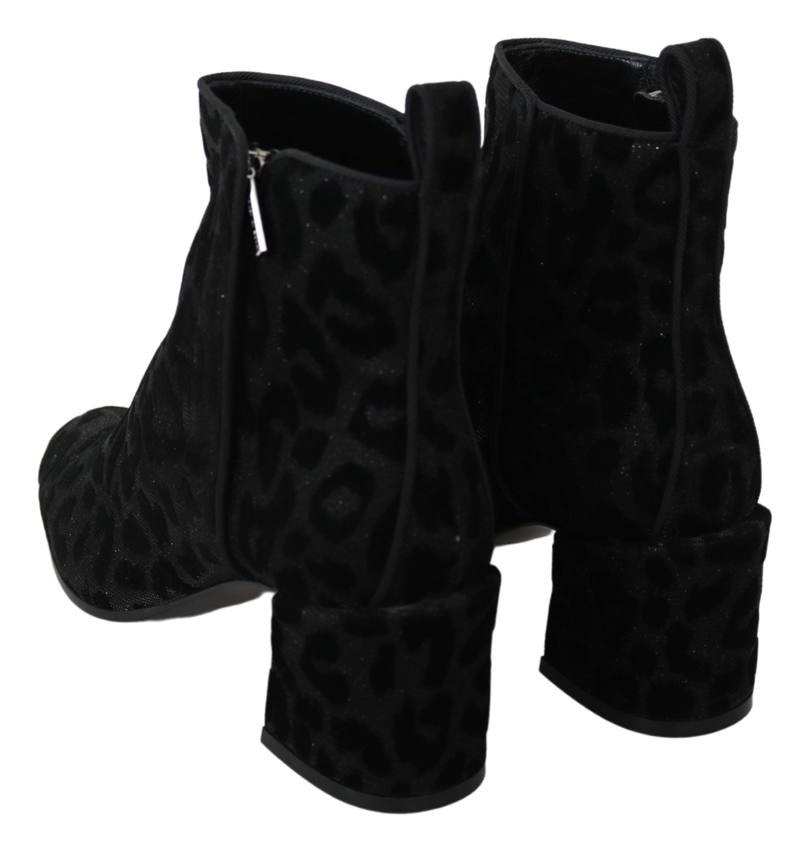 Dolce & Gabbana Black Leopard Short Boots Zipper Shoes Dolce & Gabbana