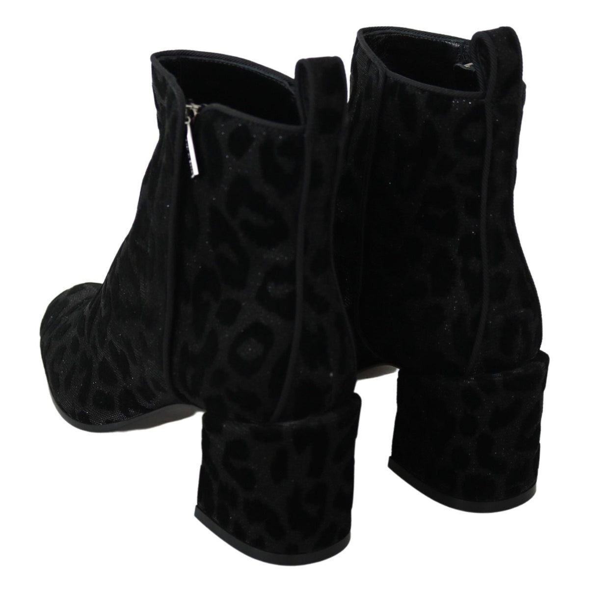 Dolce & Gabbana Black Leopard Short Boots Zipper Shoes