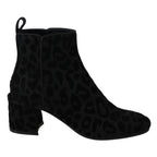 Dolce & Gabbana Black Leopard Short Boots Zipper Shoes