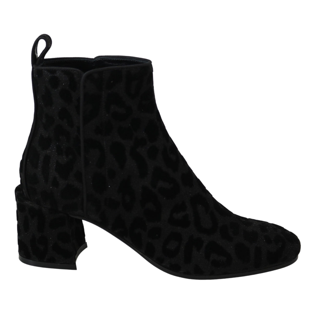 Dolce & Gabbana Black Leopard Short Boots Zipper Shoes