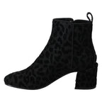 Dolce & Gabbana Black Leopard Short Boots Zipper Shoes