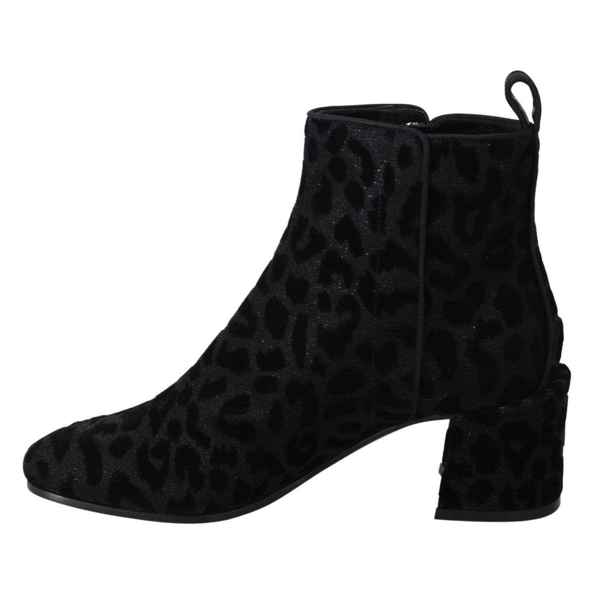 Dolce & Gabbana Black Leopard Short Boots Zipper Shoes