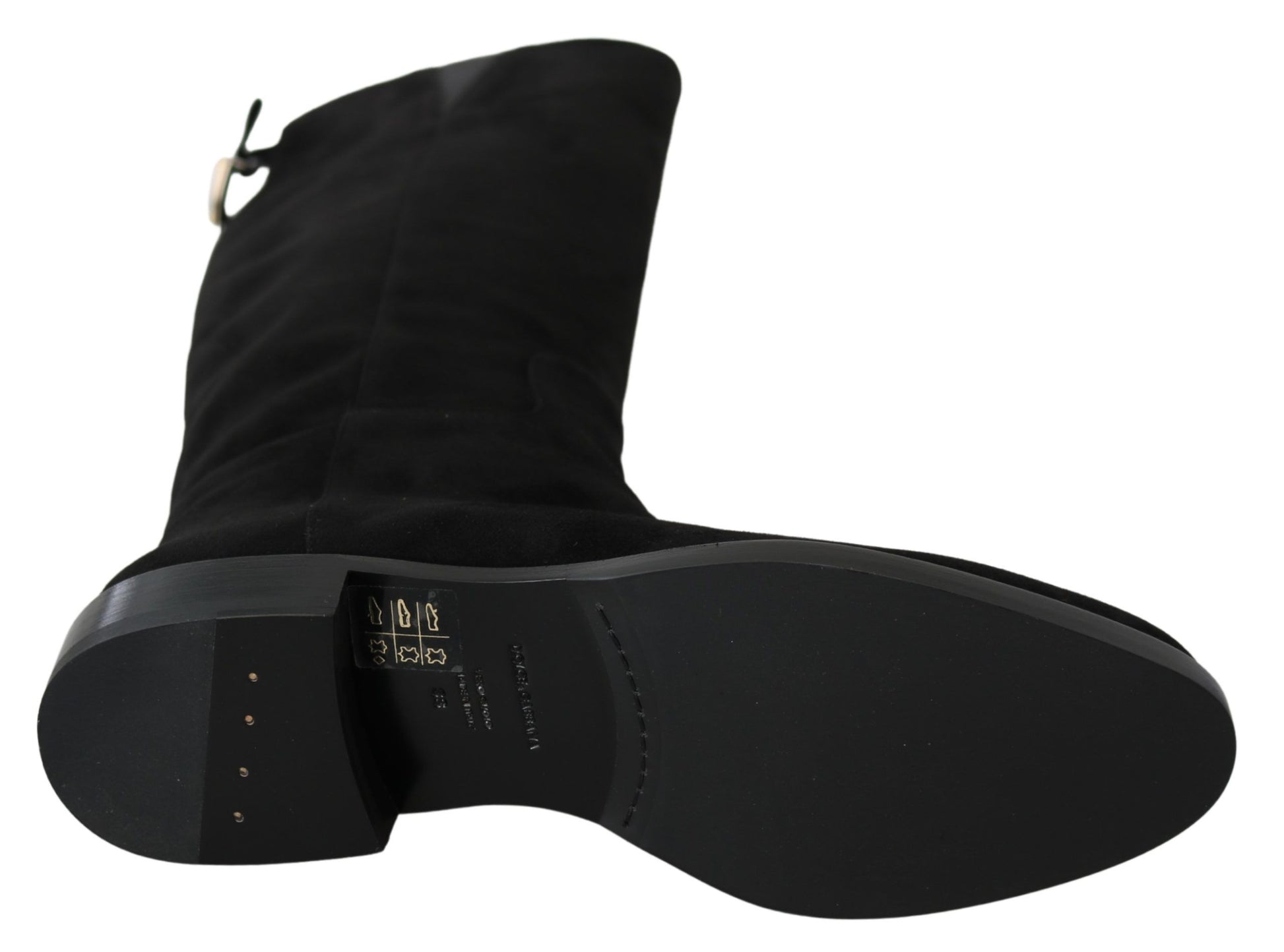 Dolce & Gabbana Black Suede Knee High Flat Boots Shoes Dolce & Gabbana