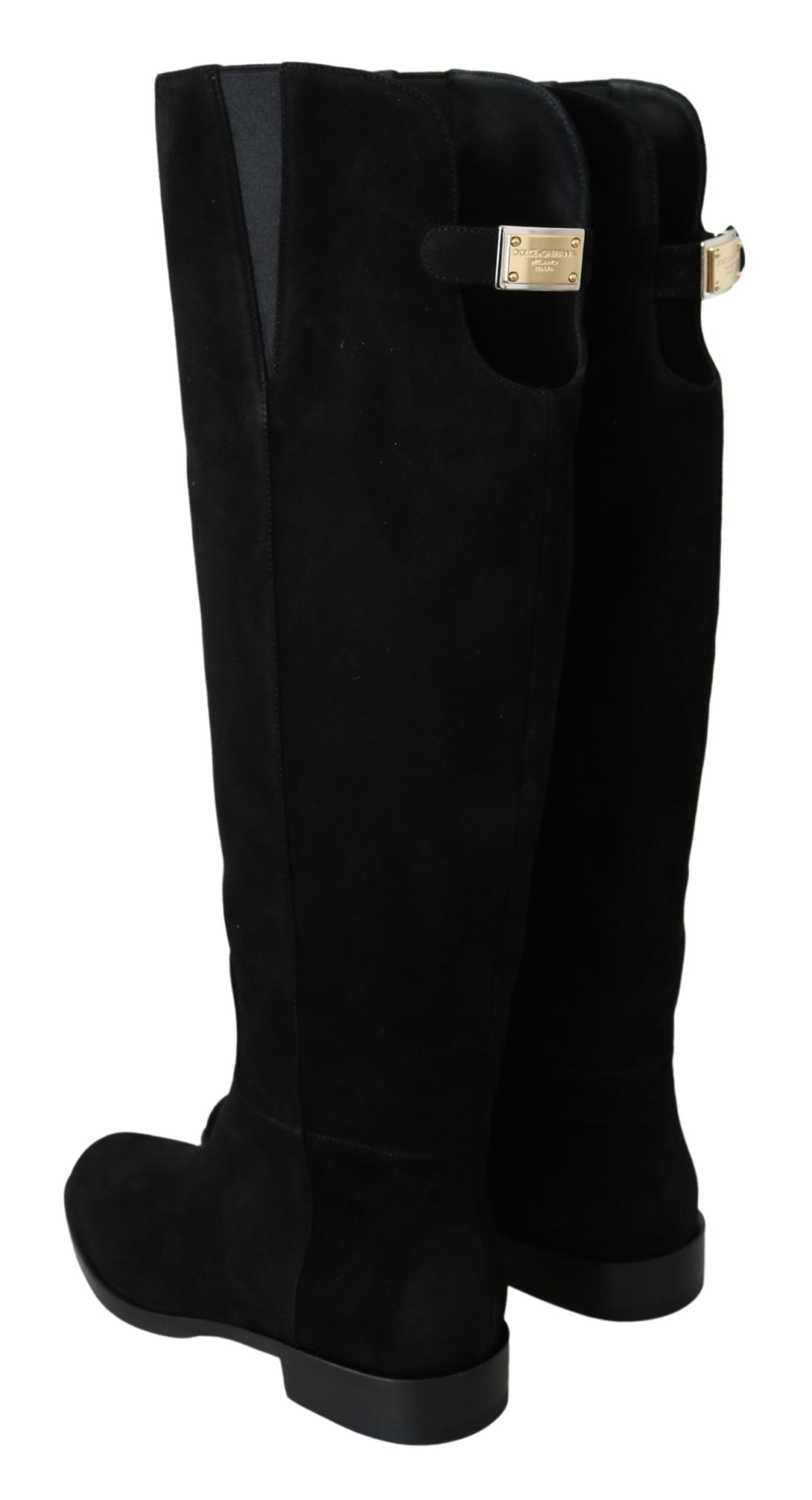 Dolce & Gabbana Black Suede Knee High Flat Boots Shoes Dolce & Gabbana
