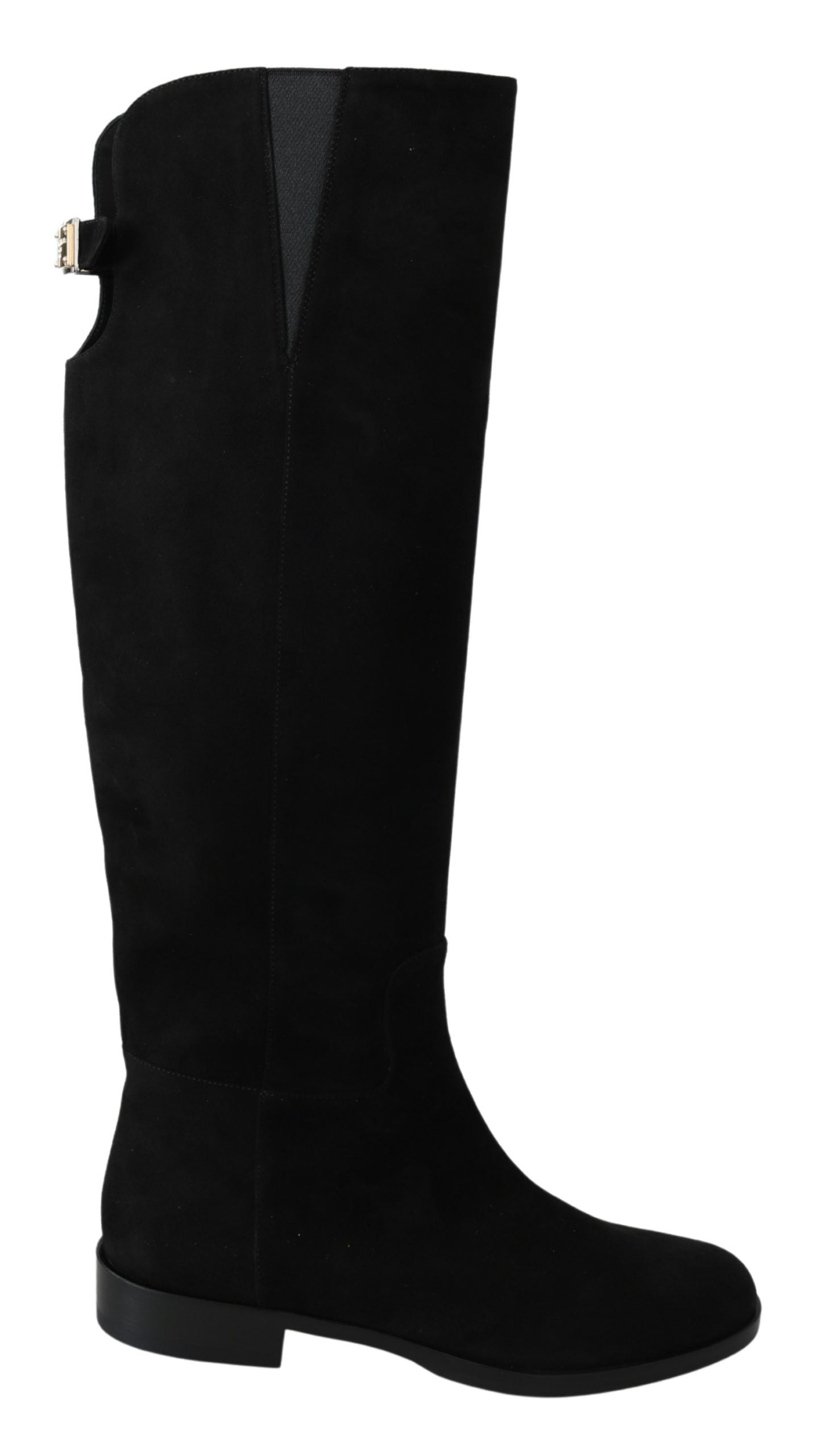 Dolce & Gabbana Black Suede Knee High Flat Boots Shoes Dolce & Gabbana