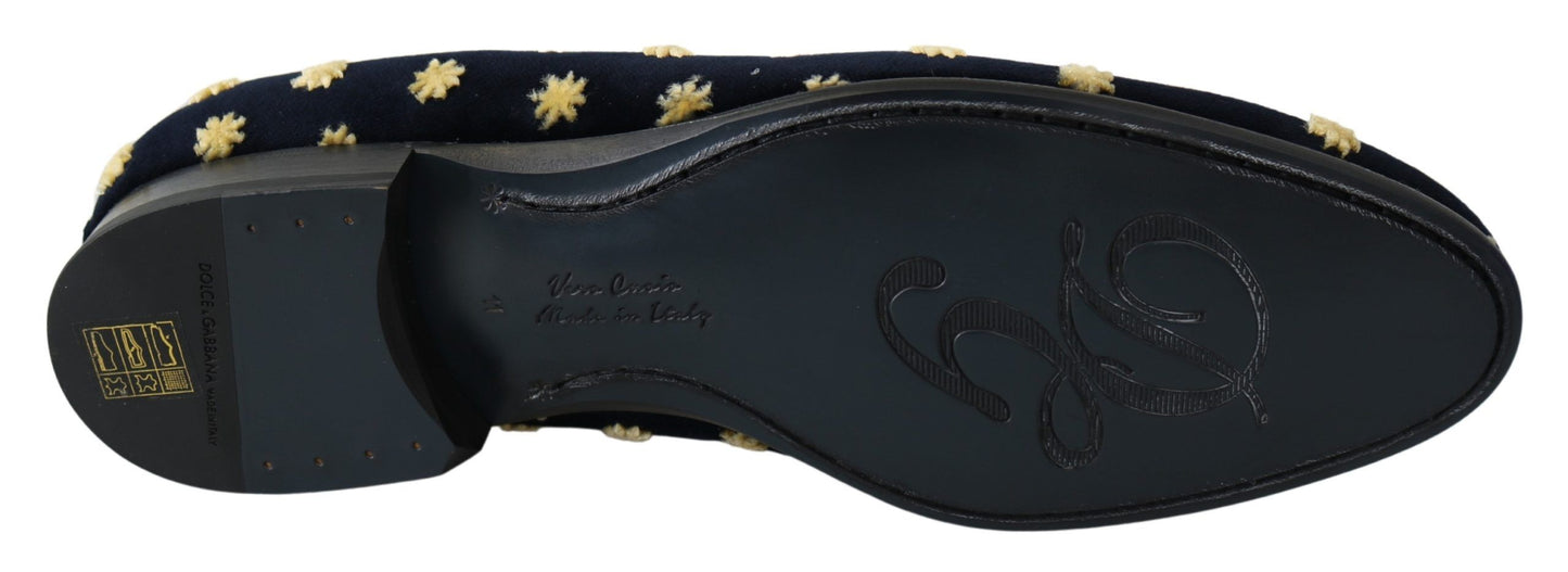 Dolce & Gabbana Blue Velvet Crown Slippers Loafers Shoes Dolce & Gabbana