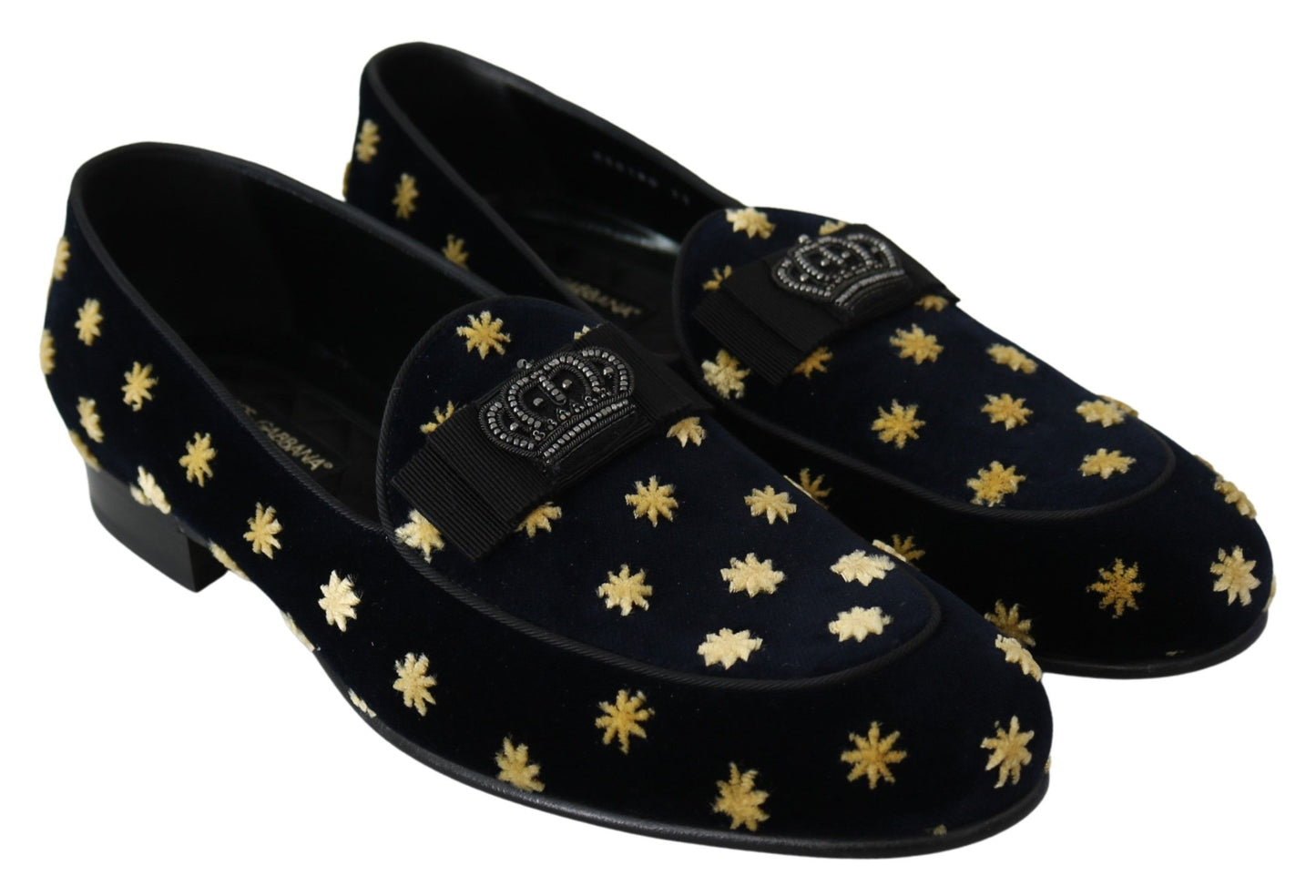 Dolce & Gabbana Blue Velvet Crown Slippers Loafers Shoes Dolce & Gabbana