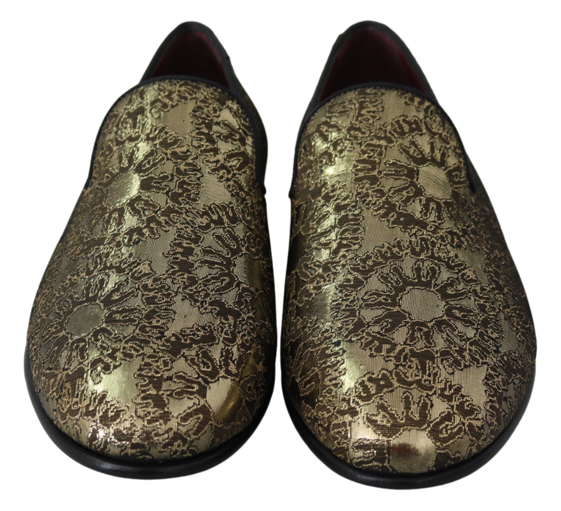 Dolce & Gabbana Gold Jacquard Flats Mens Loafers Shoes Dolce & Gabbana