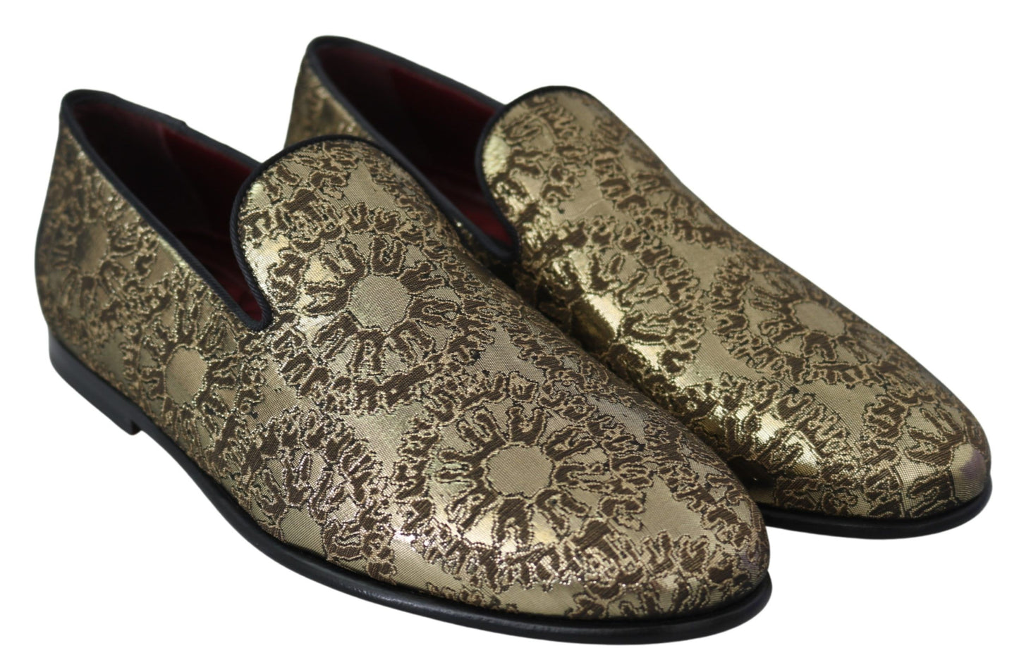 Dolce & Gabbana Gold Jacquard Flats Mens Loafers Shoes Dolce & Gabbana