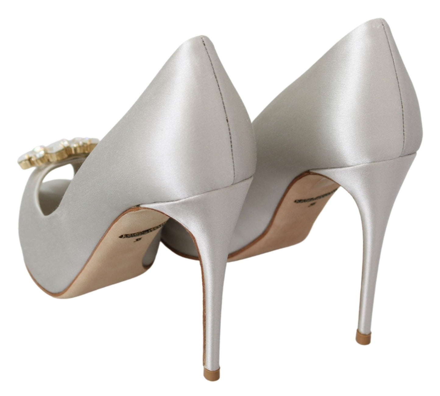 Dolce & Gabbana White Crystals Peep Toe Heels Satin Pumps Shoes Dolce & Gabbana