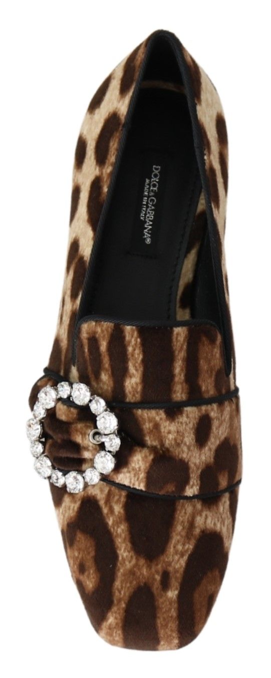Dolce & Gabbana Brown Leopard Print Crystals Loafers Flats Shoes Dolce & Gabbana
