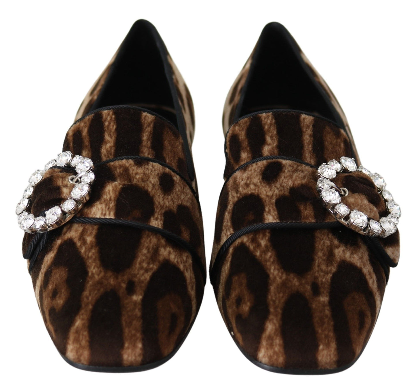 Dolce & Gabbana Brown Leopard Print Crystals Loafers Flats Shoes Dolce & Gabbana