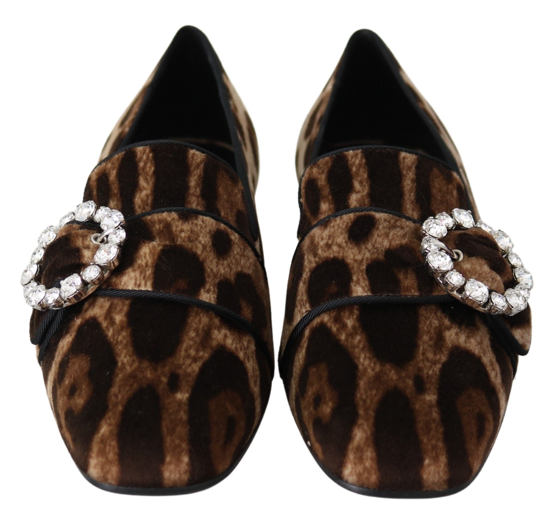 Dolce & Gabbana Brown Leopard Print Crystals Loafers Flats Shoes Dolce & Gabbana