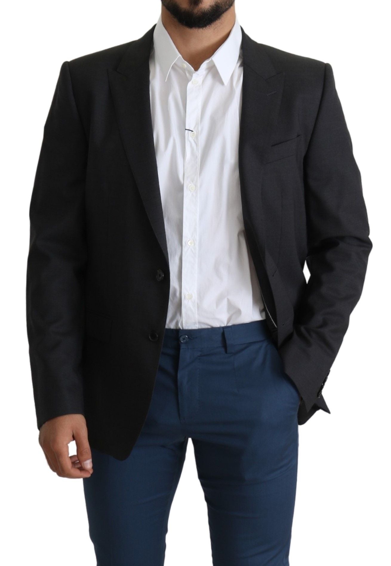 Dolce & Gabbana Gray Wool Single Breasted Coat Blazer Dolce & Gabbana