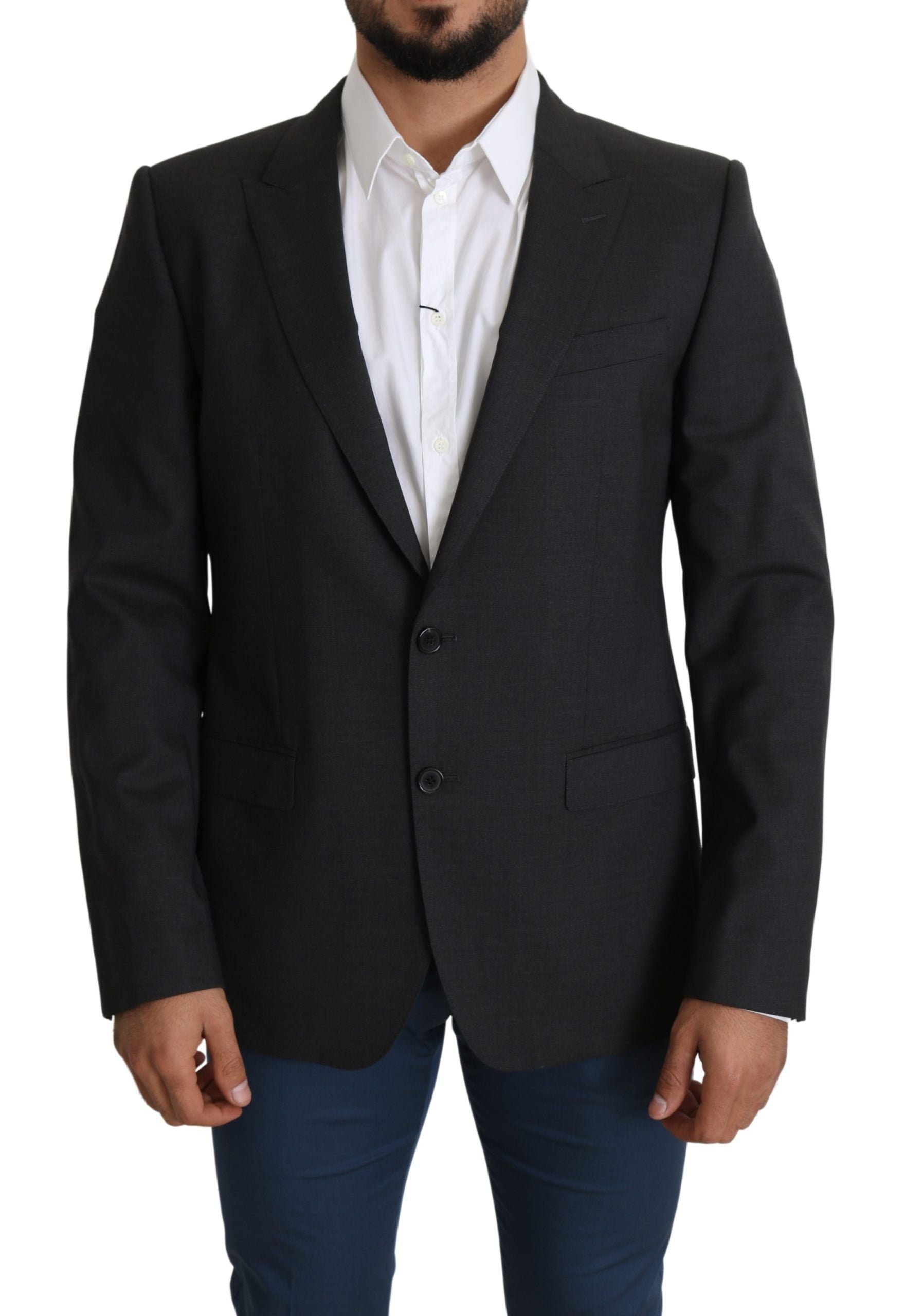 Dolce & Gabbana Gray Wool Single Breasted Coat Blazer Dolce & Gabbana