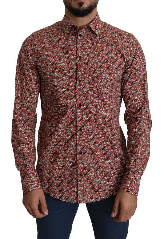 Dolce & Gabbana Red Printed Knight Formal Dress MARTINI Shirt Dolce & Gabbana