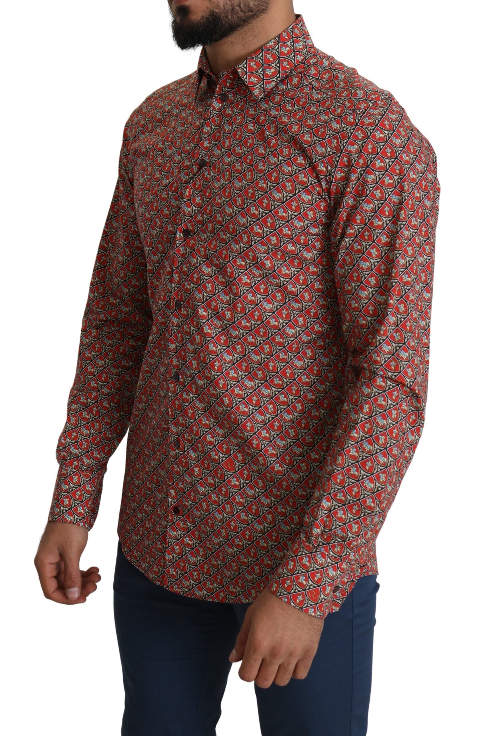 Dolce & Gabbana Red Printed Knight Formal Dress MARTINI Shirt Dolce & Gabbana