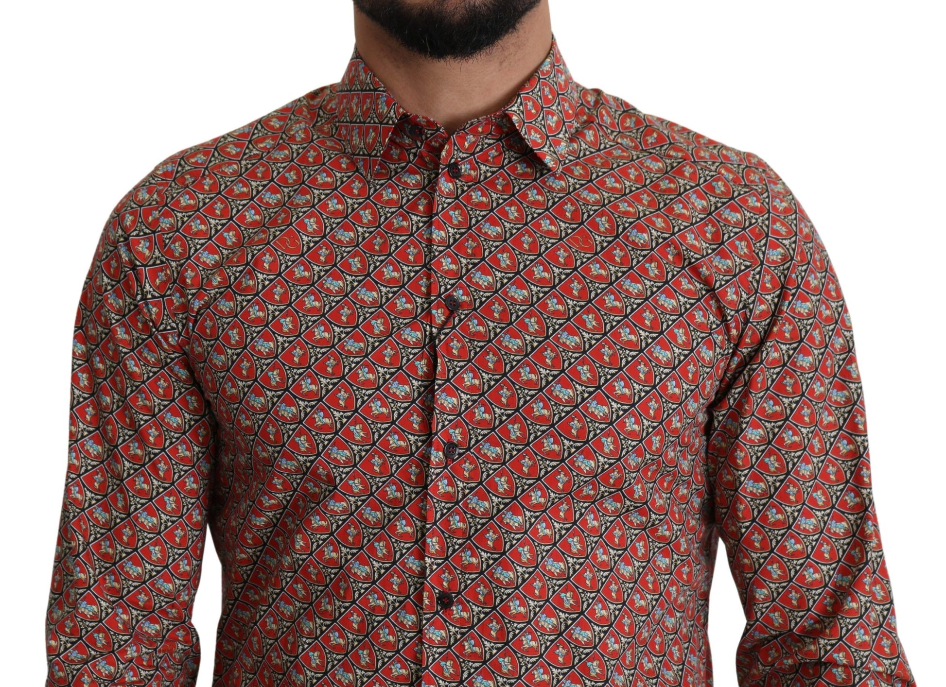 Dolce & Gabbana Red Printed Knight Formal Dress MARTINI Shirt Dolce & Gabbana