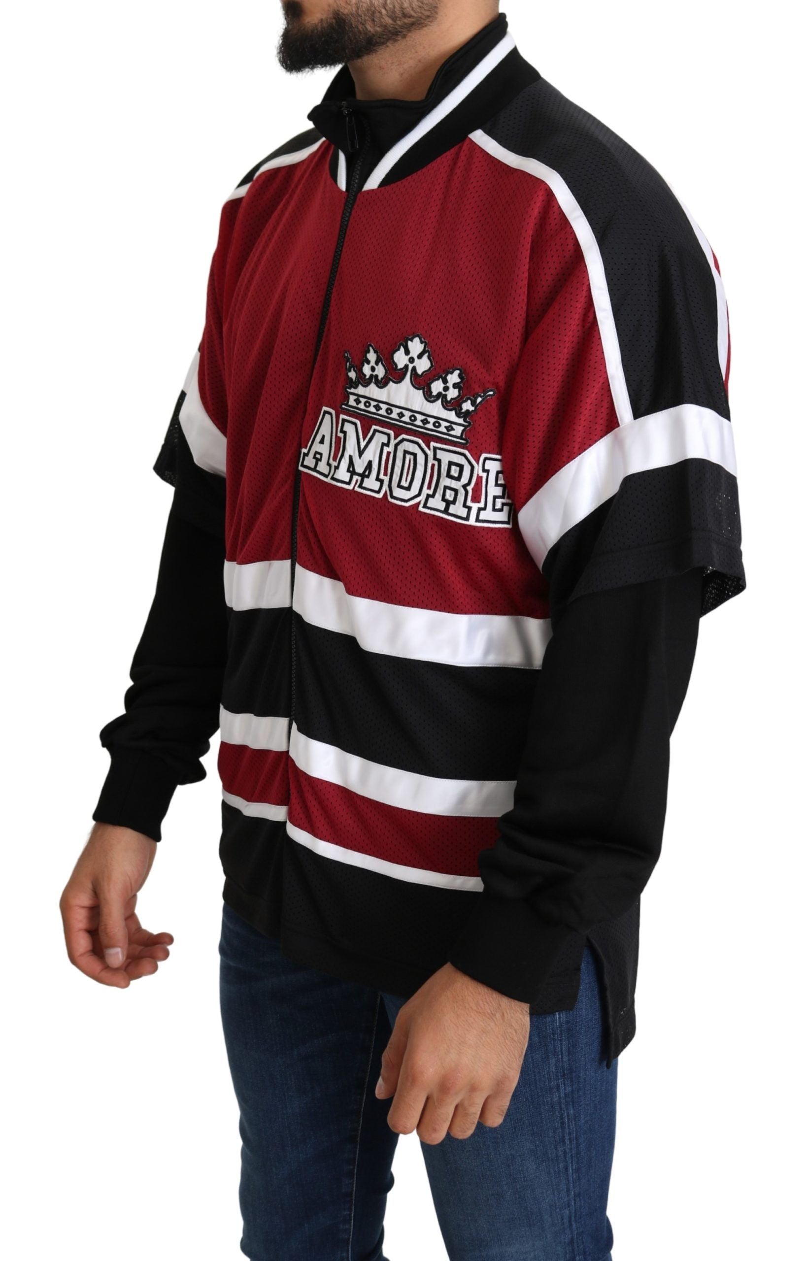 Dolce & Gabbana Red Black AMORE Sport Full Zipper Sweater Dolce & Gabbana