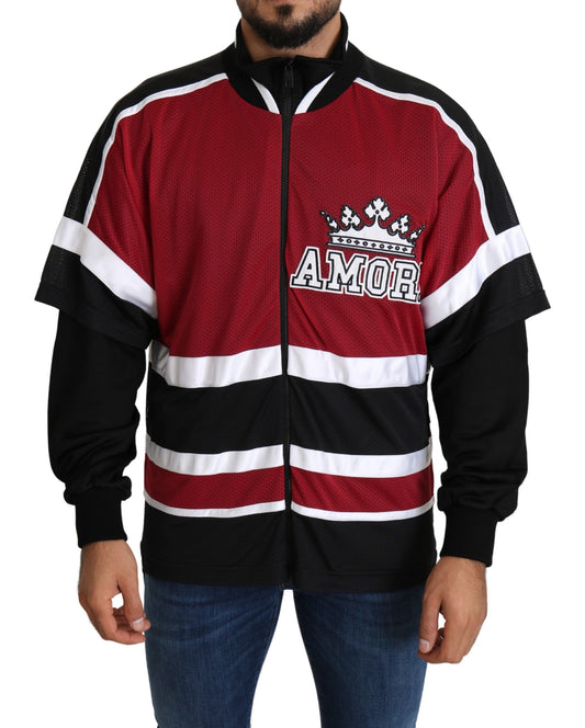 Dolce & Gabbana Red Black AMORE Sport Full Zipper Sweater Dolce & Gabbana
