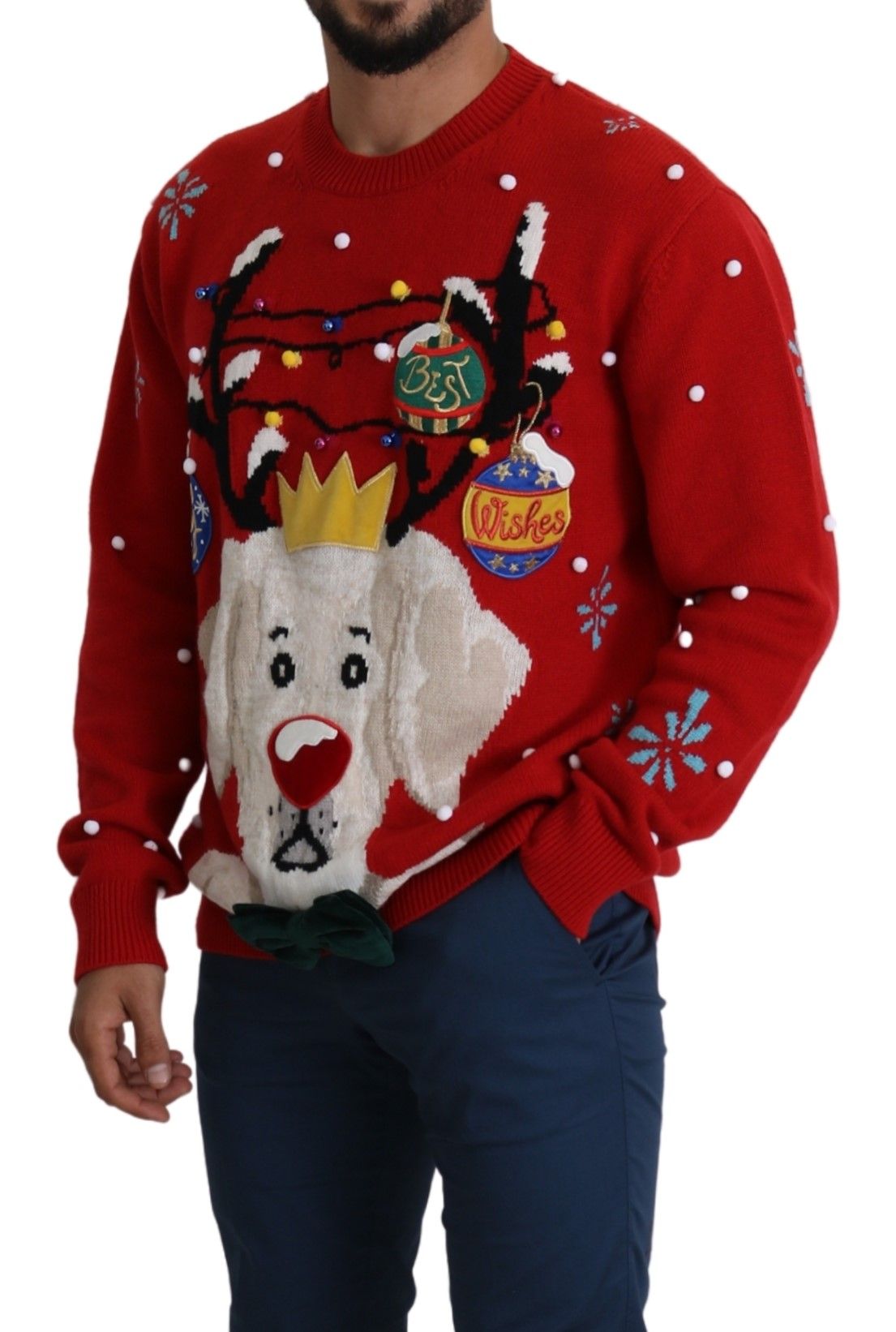 Dolce & Gabbana Red Christmas Dog Pullover Cashmere Sweater Dolce & Gabbana