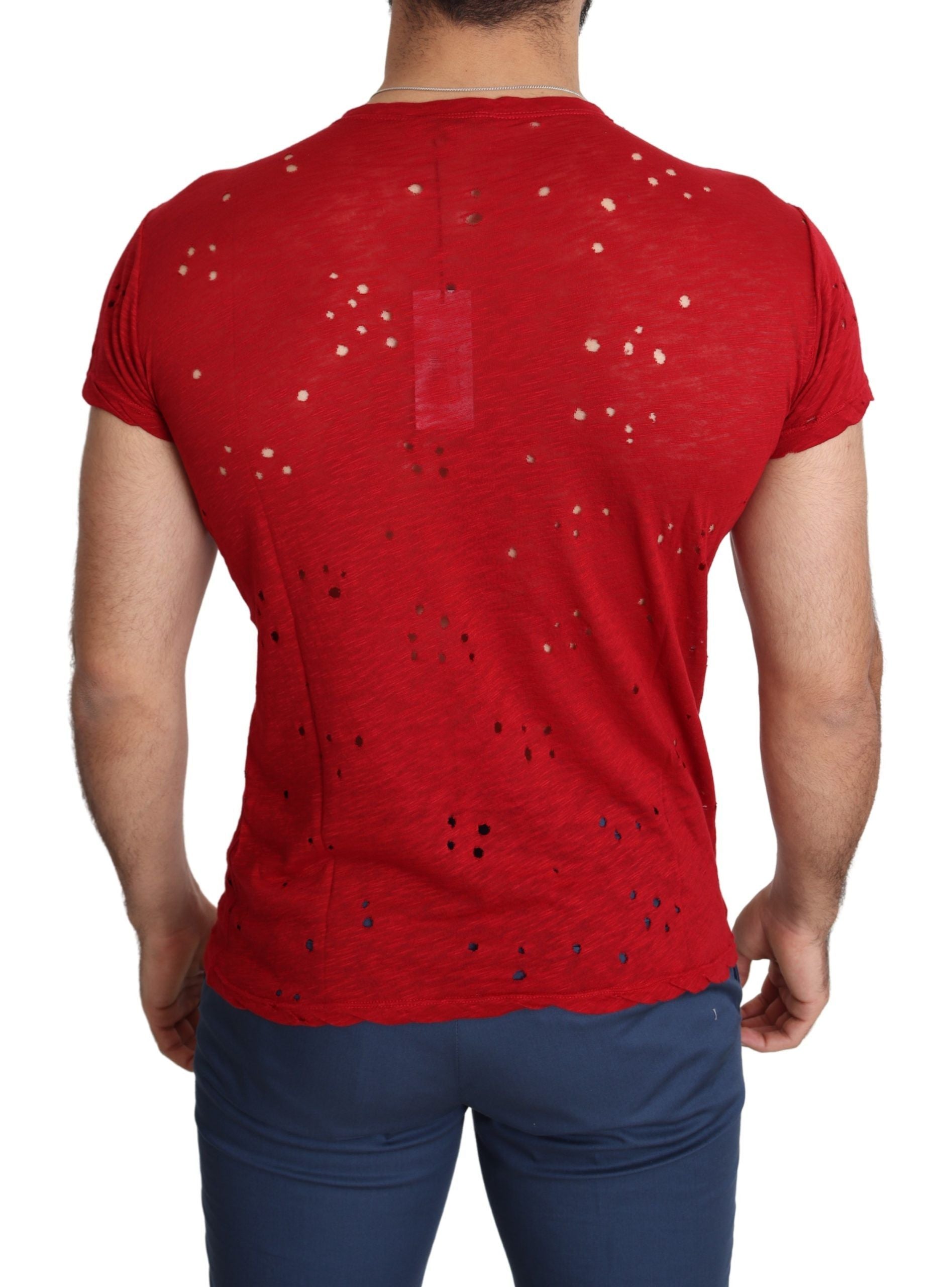 Guess Red Cotton Logo Print Men Casual Top Perforated T-shirt Guess