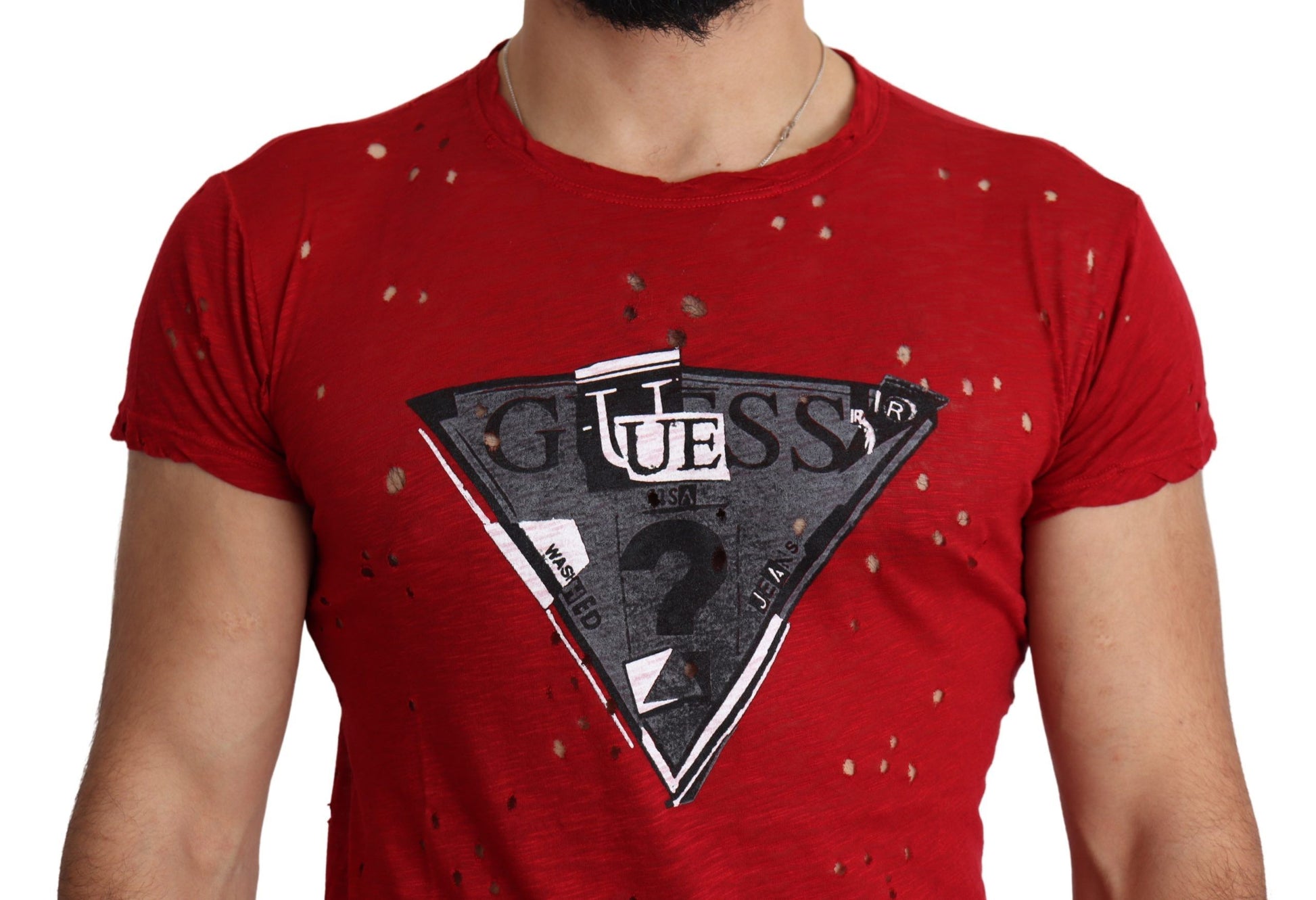 Guess Red Cotton Logo Print Men Casual Top Perforated T-shirt Guess