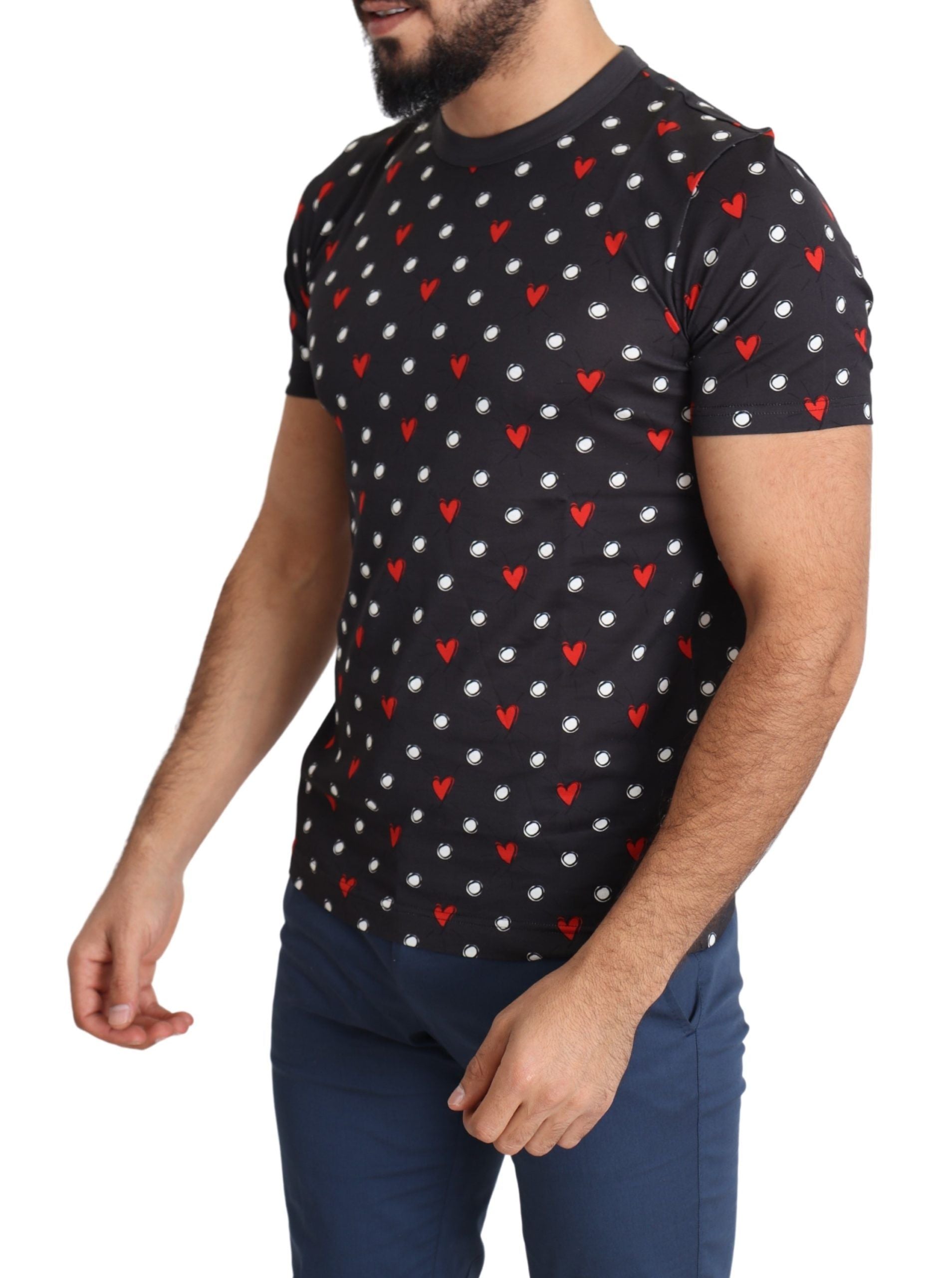 Dolce & Gabbana Dark Gray Hearts Print Cotton Men T-shirt Dolce & Gabbana
