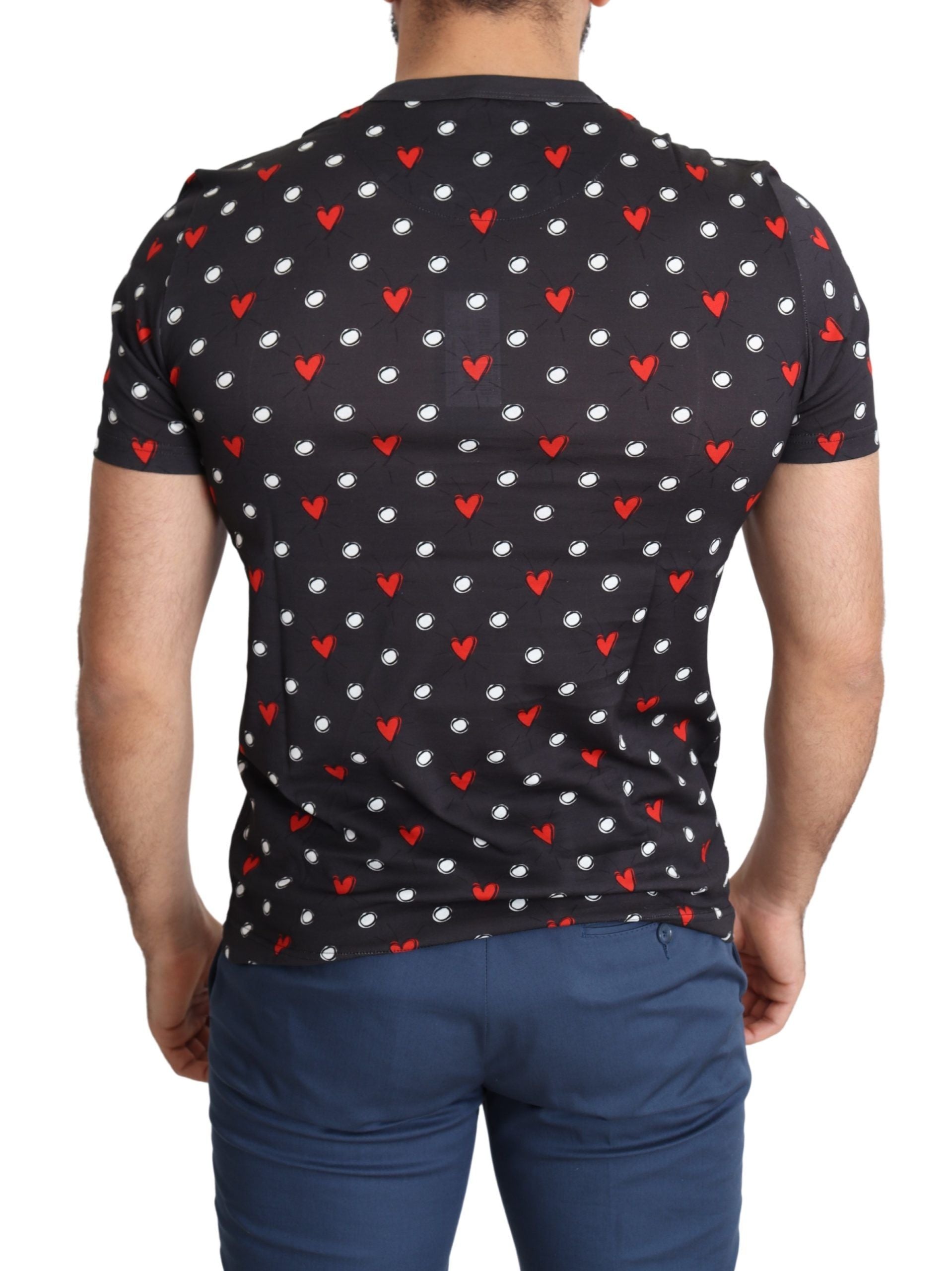 Dolce & Gabbana Dark Gray Hearts Print Cotton Men T-shirt Dolce & Gabbana