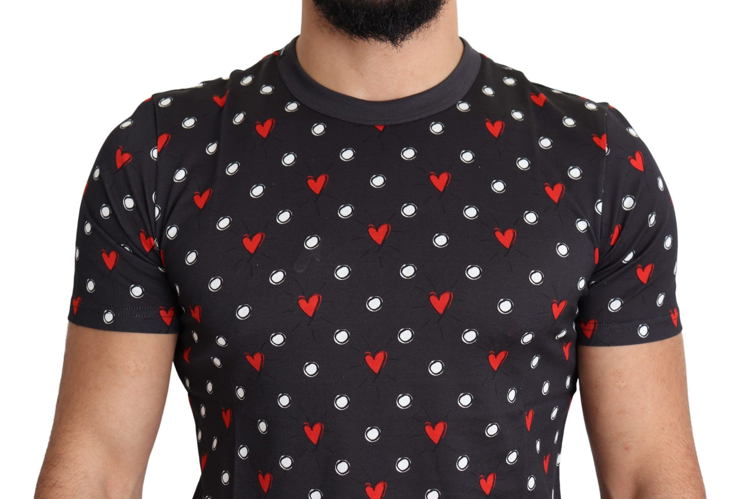 Dolce & Gabbana Dark Gray Hearts Print Cotton Men T-shirt Dolce & Gabbana