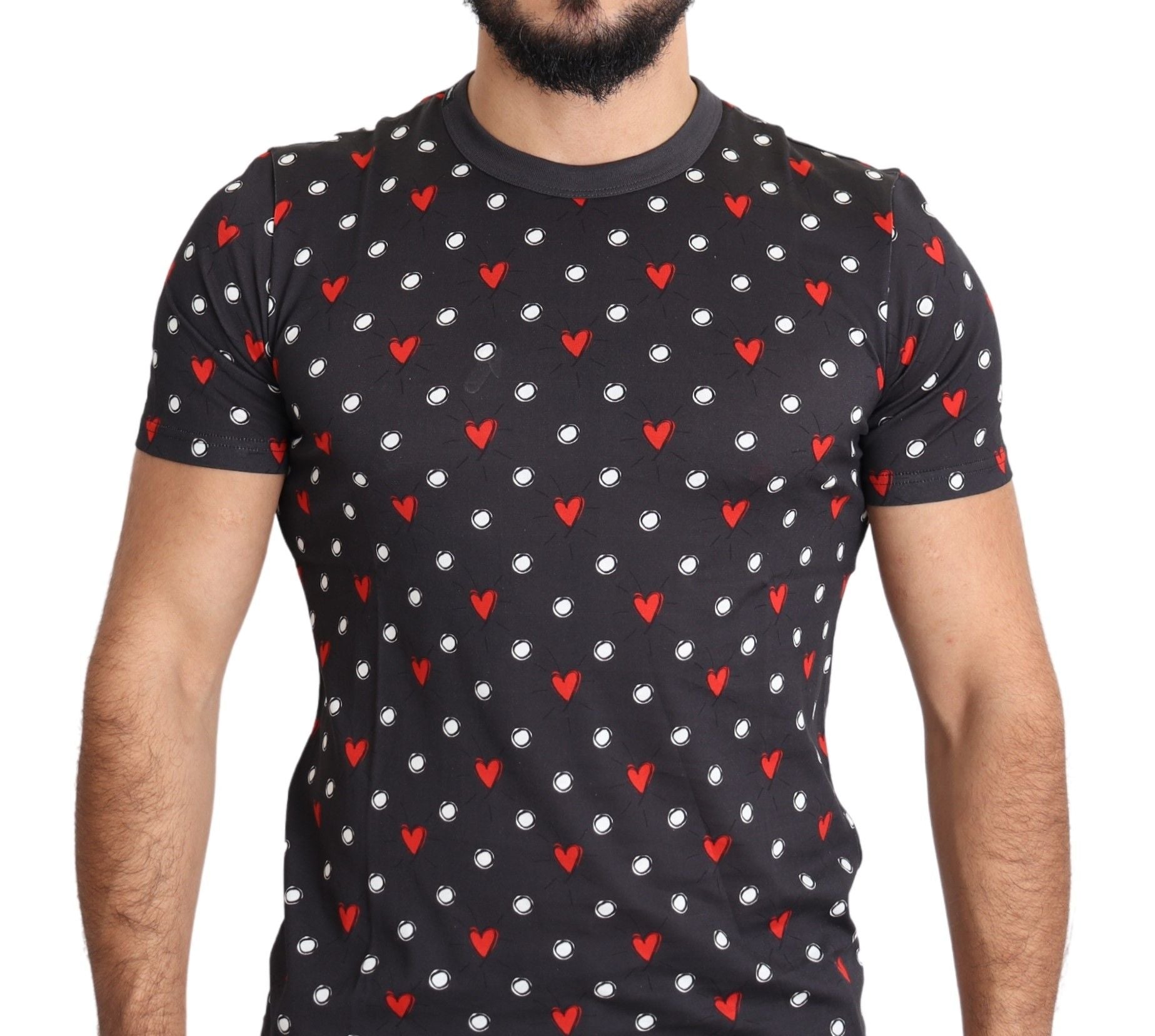 Dolce & Gabbana Dark Gray Hearts Print Cotton Men T-shirt Dolce & Gabbana